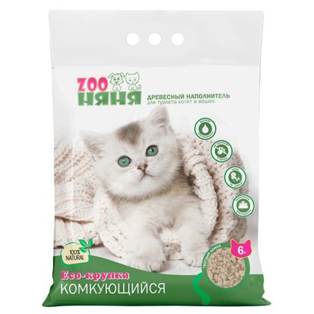 наполнитель ZOOНяня Eco-крупка древесный комкующийся 6л 2,4кг