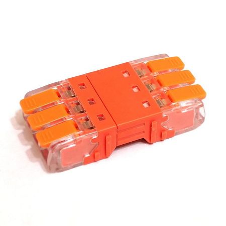 клемма соединительная DORI разъёмная СМК 221-643 3-х проводная 2шт прозрачный/оранжевый клемма соединительная dori 5х4кв мм 6шт прозрачный