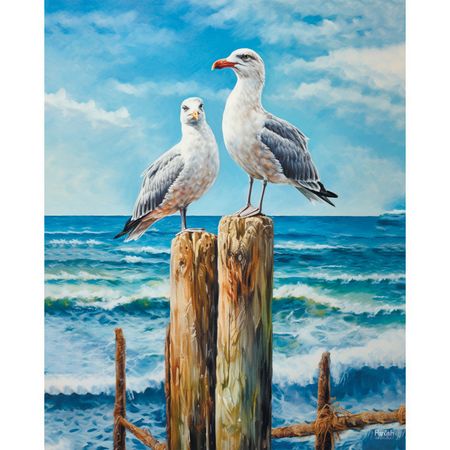 картина на холсте Морские птицы 400х500мм бумажные шары рыбы и морские животные   из 10 штук