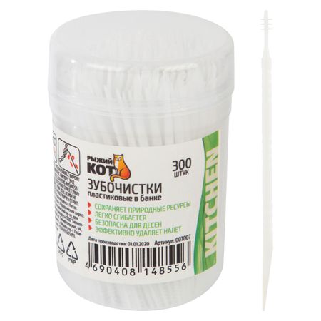 зубочистки РЫЖИЙ КОТ 300шт пластик банка пластиковые зубочистки для хэллоуина
