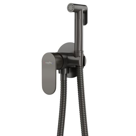 смеситель с гиг. душем TOKITO Furo латунь вороненая сталь смеситель для раковины tokito kobe высокий латунь вороненая