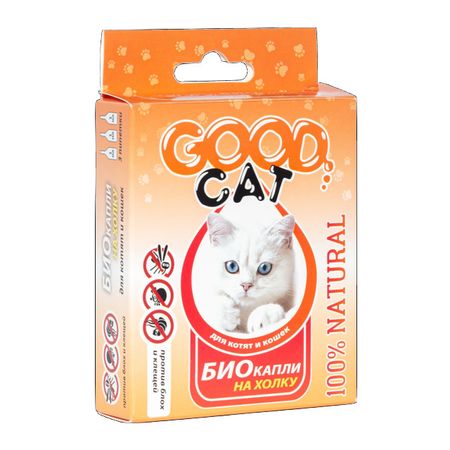 капли антипаразитарные для кошек GOOD Cat Био капли от блох и клещей 3шт.х1мл гельминтал spot on для кошек до 4кг капли на холку пипетка 0 4мл