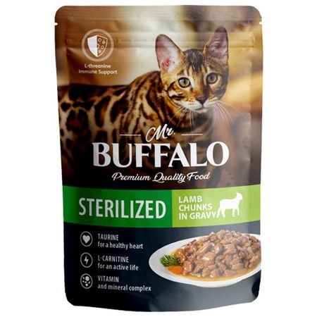 корм для кошек BUFFALO Sterilized Ягнёнок в соусе пауч 85г сухие корма farmina вет корма для кошек при профилактике мкб 5 кг