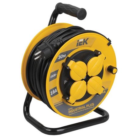 удлинитель на катушке IEK Industrial plus 4 гнезда 30м 3х1,5мм2 IP44 желтый удлинитель реальная электрика 20м 3 гнезда уличный с з пвс 16а ip44 3х1 5кв мм