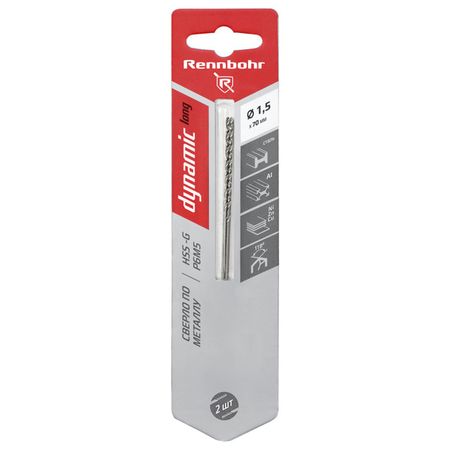 сверло по металлу RENNBOHR 1,5х70мм 2шт сверло по металлу rennbohr cobalt 3 5х70мм 2шт