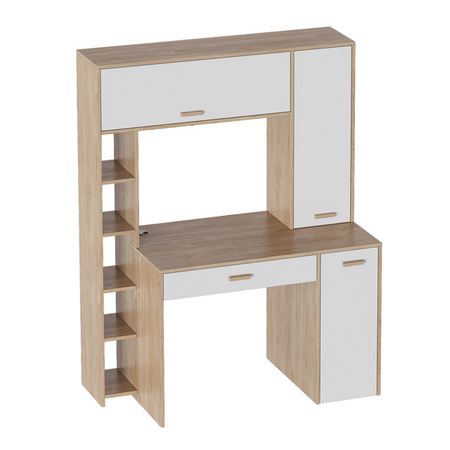 стол компьютерный Калгари 1272x600x1632мм дуб натуральный светлый/белый матовый ЛДСП/МДФ натуральный кристалл кварц белый кластер