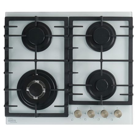 поверхность газовая OASIS P-BSW 4 конфорки закаленное стекло/чугун белый
