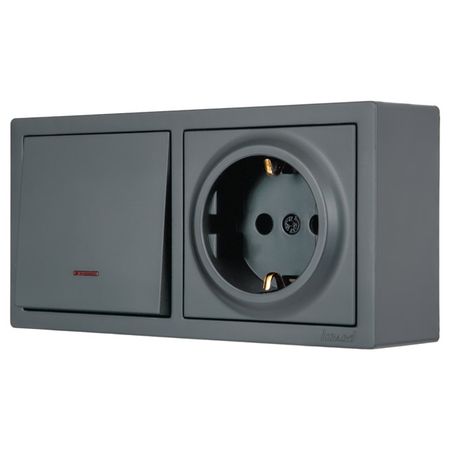 блок выключатель 1-клавишный и розетка LEZARD Leto с/з с/и графит розетка 1 пост lezard leto пбт б з графит