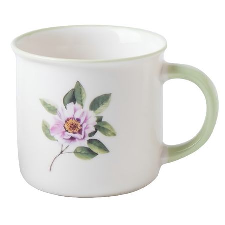 кружка TODELIA Флора зеленая ручка 380мл костяной фарфор