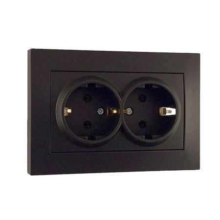 розетка 2 поста OVIVO Лофт с заземлением черная