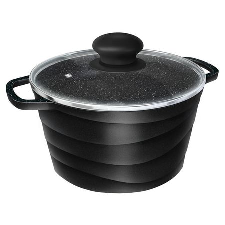 кастрюля НМП Каменная черный гранит 1,5л 18см  антипр.покр. литой алюм. стеклянная крышка