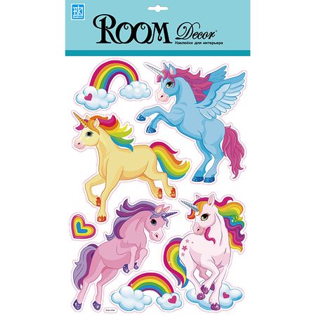 наклейка ROOMDECOR Радужные единороги 30х42см, арт.POA 1079 лазерные пакеты пэт cpp радужные 7x10 см