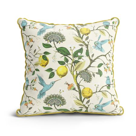 подушка Линда 400х400х140мм велюр флористика лимон