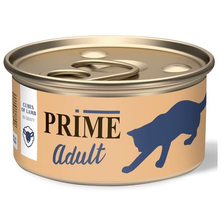 корм для кошек PRIME Adult ягненок кусочки в соусе банка 75г