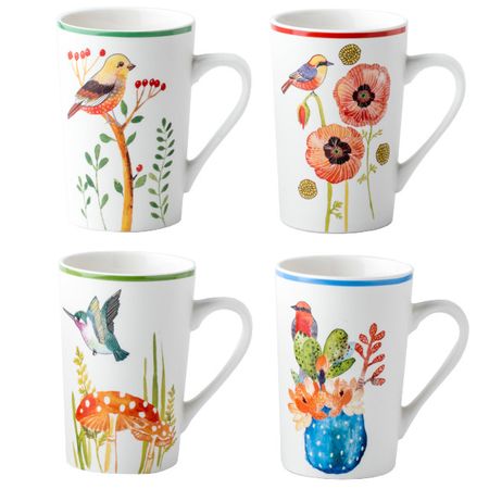 набор кружек TODELIA Птицы 370мл костяной фарфор 4 шт