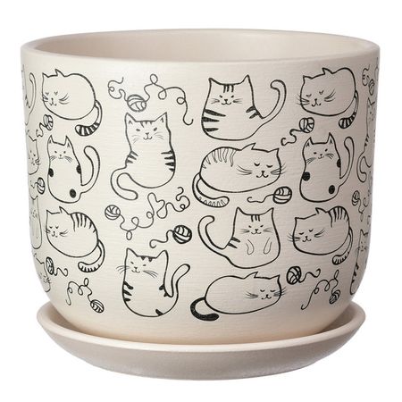 горшок бетонный с поддоном Коты 2,9л d19см h33см бук