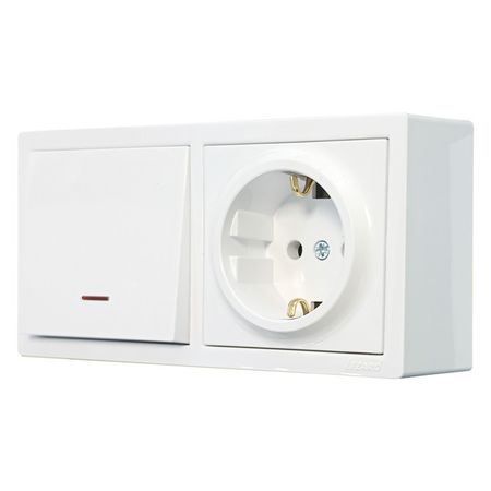 блок выключатель 1-клавишный и розетка LEZARD Leto с/з с/и белый