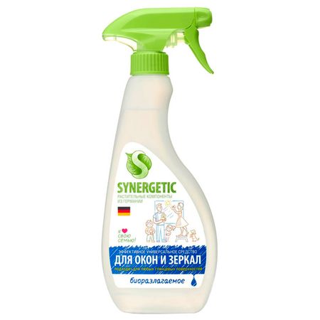 средство для стекол SYNERGETIC спрей 500мл пятновыводитель synergetic универсальный спрей 500мл