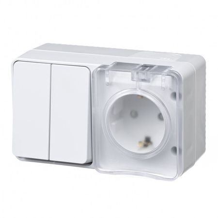 блок выключатель 2-клавишный и розетка с/з с/ш Atlas Design Profi54 горизонтальный белый переключатель 1 клавишный atlas design с и белый