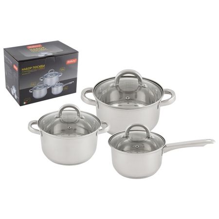 набор посуды MALLONY Mediano 6 предм. 1,9/2,6/3,6л 16/18/20см нерж.сталь индукция