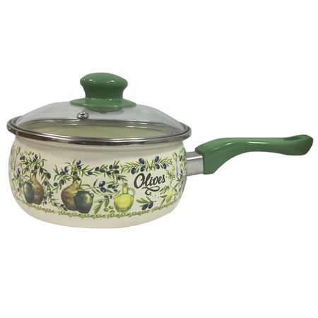 ковш METROT Олива 1,65л 16 см эмал. сталь с крышкой ковш metrot одуванчик 1 6л 16см эмал   без крышки