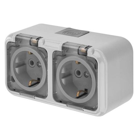 розетка 2 поста BYLECTRICA Пралеска Аква с/з IP54 16А 250В серый коробка монтажная bylectrica 2 поста 80х79х44мм ip67 серый