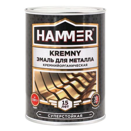 эмаль термостойкая HAMMER Kremny для металла 0,8кг серебристая RAL9006, арт.ЭК000138081 эмаль термостойкая hammer kremny для металла 0 8кг   ral9004 арт эк000138079