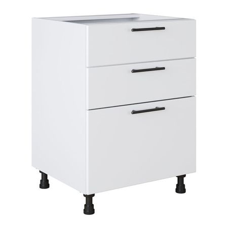 кухонный шкаф напольный Белый лед 820х600х504мм 3 ящика МДФ/ЛДСП шкаф напольный белый глянец 820х600х504мм 2 ящика мдф лдсп