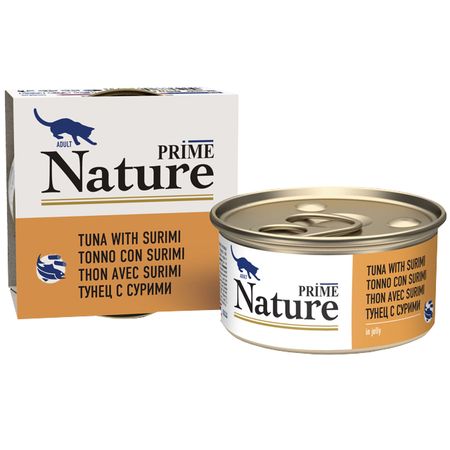 корм для кошек PRIME Nature тунец с сурими в желе банка 85г консервы паучи cesar влажный корм cesar для взрослых собак жаркое с уткой в желе 85 г
