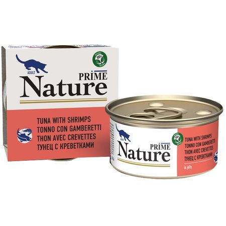корм для кошек PRIME Nature тунец с креветками в желе банка 85г консервы паучи cesar влажный корм cesar для взрослых собак жаркое с уткой в желе 85 г