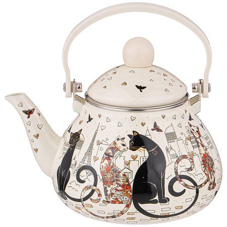 чайник AGNESS Парижские Коты 1,3л со съемным фильтром эмалированная сталь