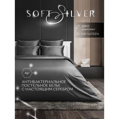 постельное белье дуэт SOFT SILVER Серый космос сатин-люкс с серебром 2 нав.50х70см, арт.9254 постельное белье дуэт goodnight bloom сатин 2 нав 50х70см арт 434030 21 м