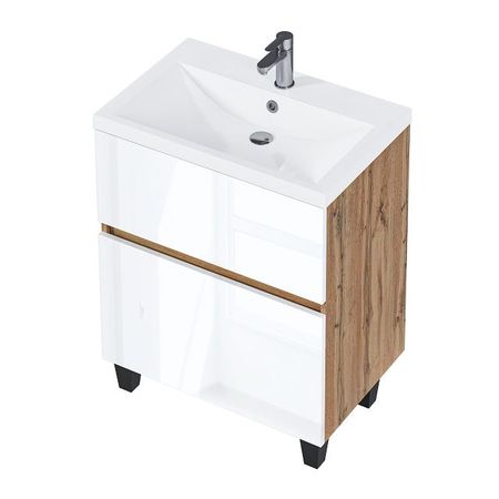 тумба с раковиной 1MARKA Twin 70х91х45см дуб вотан/белый глянец тумба бостон дуб вотан антрацит 900х370х1020 мм