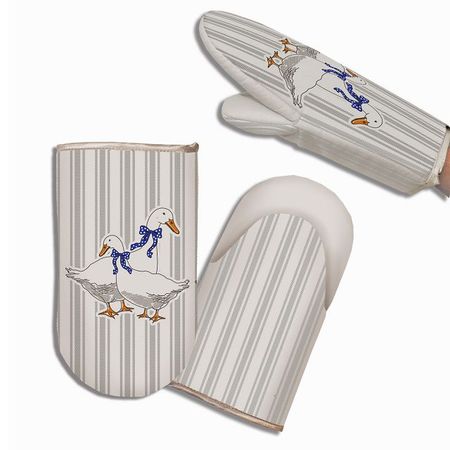 прихватка кухонная варежка Гуси 29см серая, арт.219-Гуси