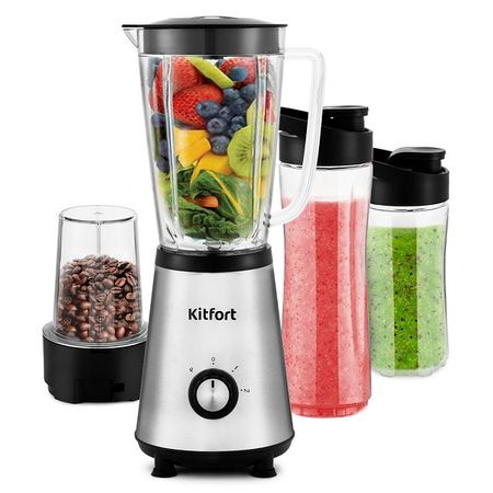 блендер KITFORT КТ-1340-3 350Вт 1л кофемолка/бутылки металлик пустые круглые бутылки из пнд