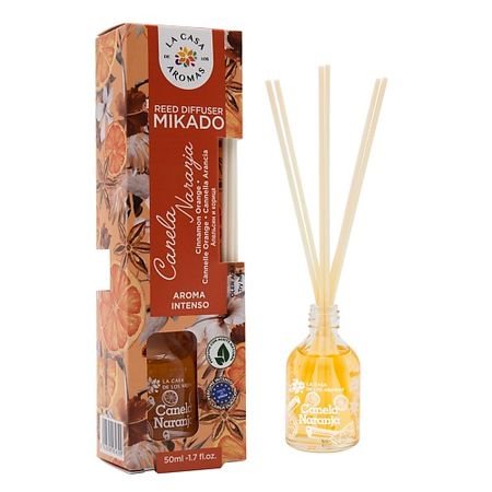 Аромадиффузор LА CASA DE LOS AROMAS Жидкий ароматизатор для воздуха с палочками MIKADO. «Апельсин и корица»