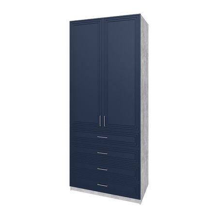 шкаф 2 двери 4 ящика Trisha Base 2328x984x550мм МДФ/ЛДСП глубокий синий/цемент светлый направляющие шариковые 45х400мм с доводчиком