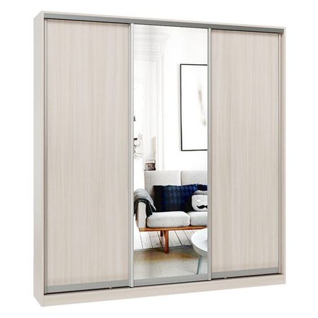 шкаф-купе 3-х дверный СТАРТ Base 2200х2100х450мм ЛДСП/зеркало ясень шимо светлый/серебро матовое щит мебельный 2700х300х16мм ясень шимо светлый