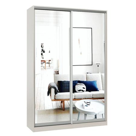 шкаф-купе 2-х дверный СТАРТ Base 2200х1400х600мм зеркало ясень шимо светлый/серебро матовое щит мебельный 2700х300х16мм ясень шимо светлый