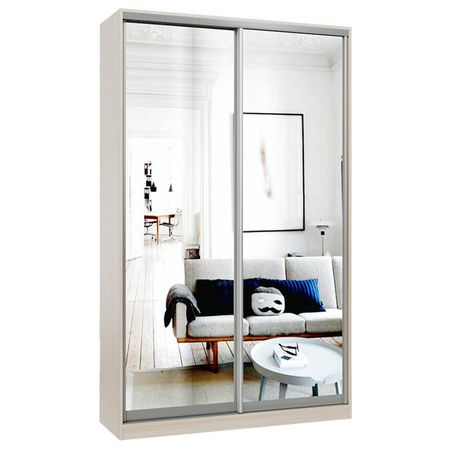 шкаф-купе 2-х дверный СТАРТ Base 2400х1400х600мм зеркало ясень шимо светлый/серебро матовое щит мебельный 2700х300х16мм ясень шимо светлый