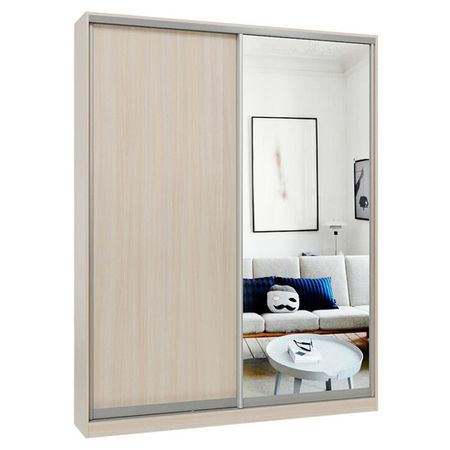 шкаф-купе 2-х дверный СТАРТ Base 2400х1800х450мм ЛДСП/зеркало ясень шимо светлый/серебро матовое щит мебельный 2700х300х16мм ясень шимо светлый