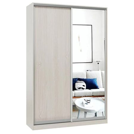 шкаф-купе 2-х дверный СТАРТ Base 2200х1400х600мм ЛДСП/зеркало ясень шимо светлый/серебро матовое щит мебельный 2700х300х16мм ясень шимо светлый