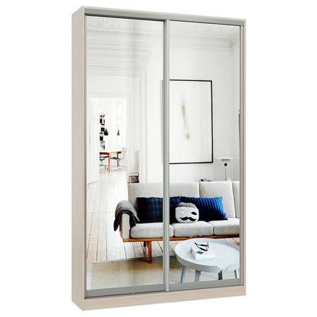 шкаф-купе 2-х дверный СТАРТ Base 2400х1400х450мм зеркало ясень шимо светлый/серебро матовое щит мебельный 2700х300х16мм ясень шимо светлый