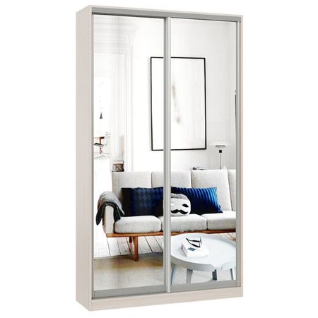 шкаф-купе 2-х дверный СТАРТ Base 2200х1200х450мм зеркало ясень шимо светлый/серебро матовое щит мебельный 2700х300х16мм ясень шимо светлый