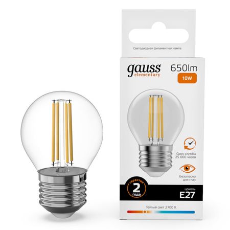 лампа филаментная GAUSS Filament Elementary 10Вт Е27 LED 650Лм 2700К шар светильников uniel 3 шт 2700к 10лм f064