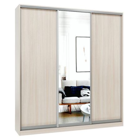 шкаф-купе 3-х дверный СТАРТ Base 2400х2100х600мм ЛДСП/зеркало ясень шимо светлый/серебро матовое щит мебельный 2700х300х16мм ясень шимо светлый