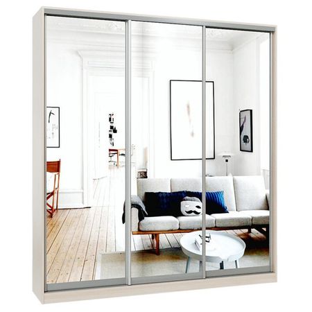 шкаф-купе 3-х дверный СТАРТ Base 2400х2100х600мм зеркало ясень шимо светлый/серебро матовое щит мебельный 2700х300х16мм ясень шимо светлый