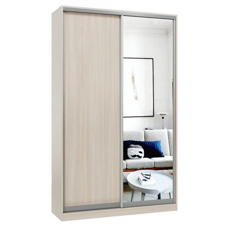 шкаф-купе 2-х дверный СТАРТ Base 2400х1400х600мм ЛДСП/зеркало ясень шимо светлый/серебро матовое щит мебельный 2700х300х16мм ясень шимо светлый