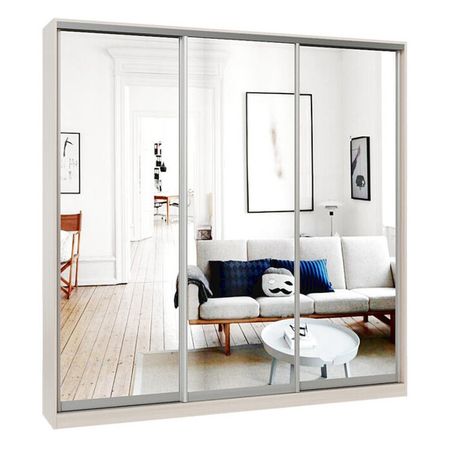 шкаф-купе 3-х дверный СТАРТ Base 2200х2100х450мм зеркало ясень шимо светлый/серебро матовое щит мебельный 2700х300х16мм ясень шимо светлый