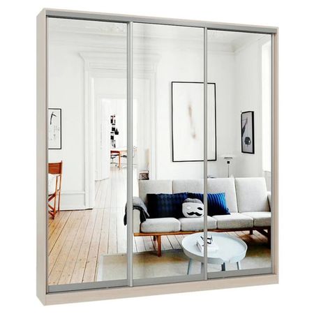 шкаф-купе 3-х дверный СТАРТ Base 2400х2100х450мм зеркало ясень шимо светлый/серебро матовое щит мебельный 2700х300х16мм ясень шимо светлый